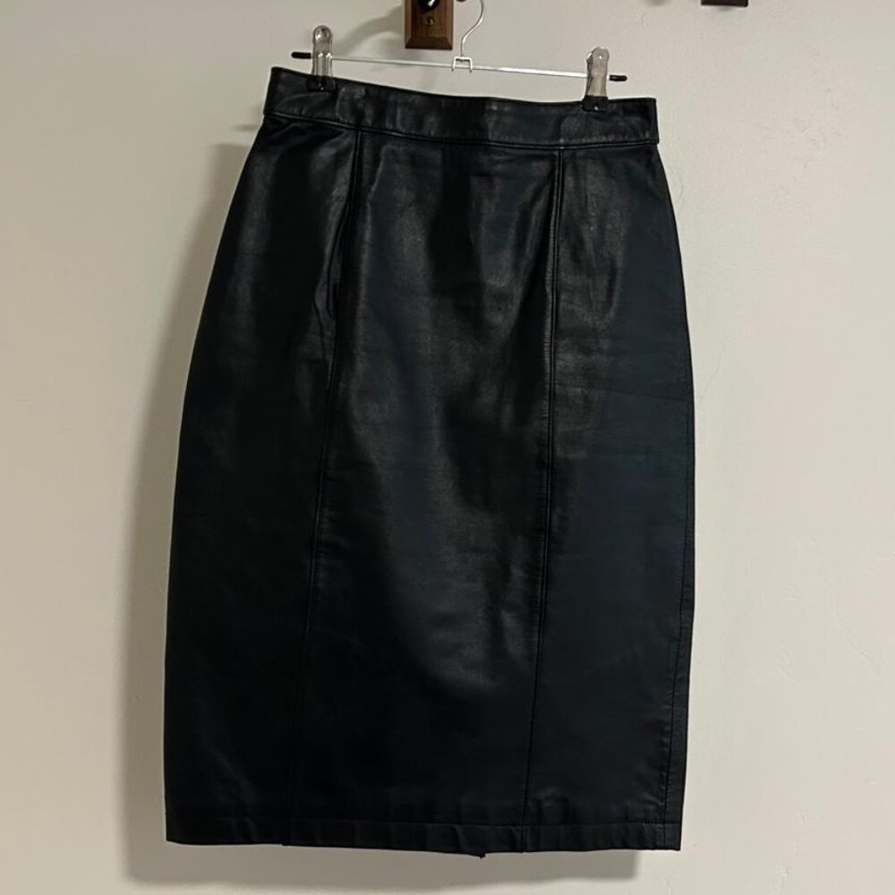 Vintage Cayenne Genuine Leather Black Skirt, Size S or 5/6
